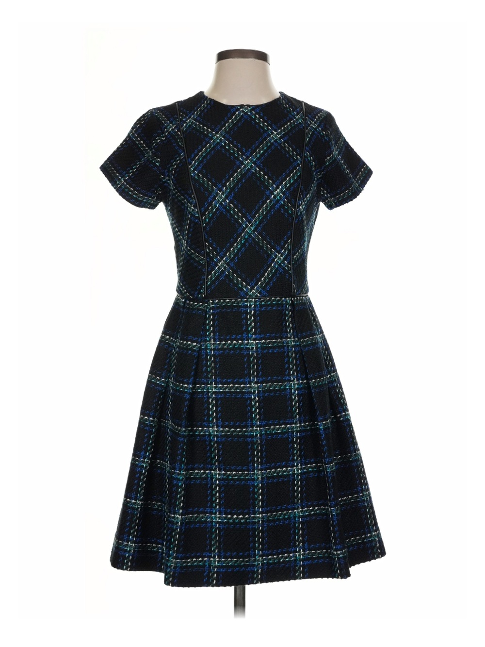 Shoshanna Black Plaid Midi Dress with Blue Accents